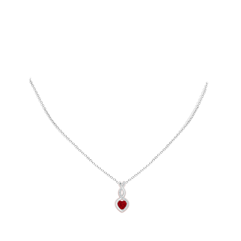 6mm AAA Ruby Infinity Heart Pendant with Diamonds in S999 Silver Body-Neck