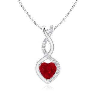 6mm AAA Ruby Infinity Heart Pendant with Diamonds in White Gold