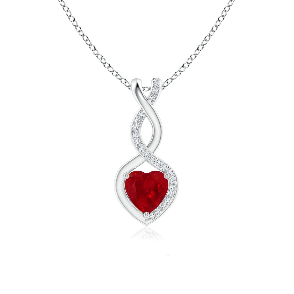 6mm AAA Heart-Shaped Ruby Infinity Pendant with Diamond Accents in White Gold 