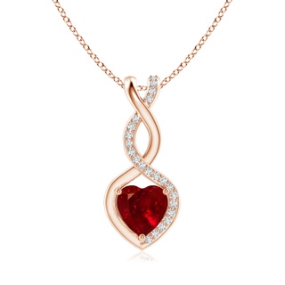 6mm AAAA Ruby Infinity Heart Pendant with Diamonds in 10K Rose Gold