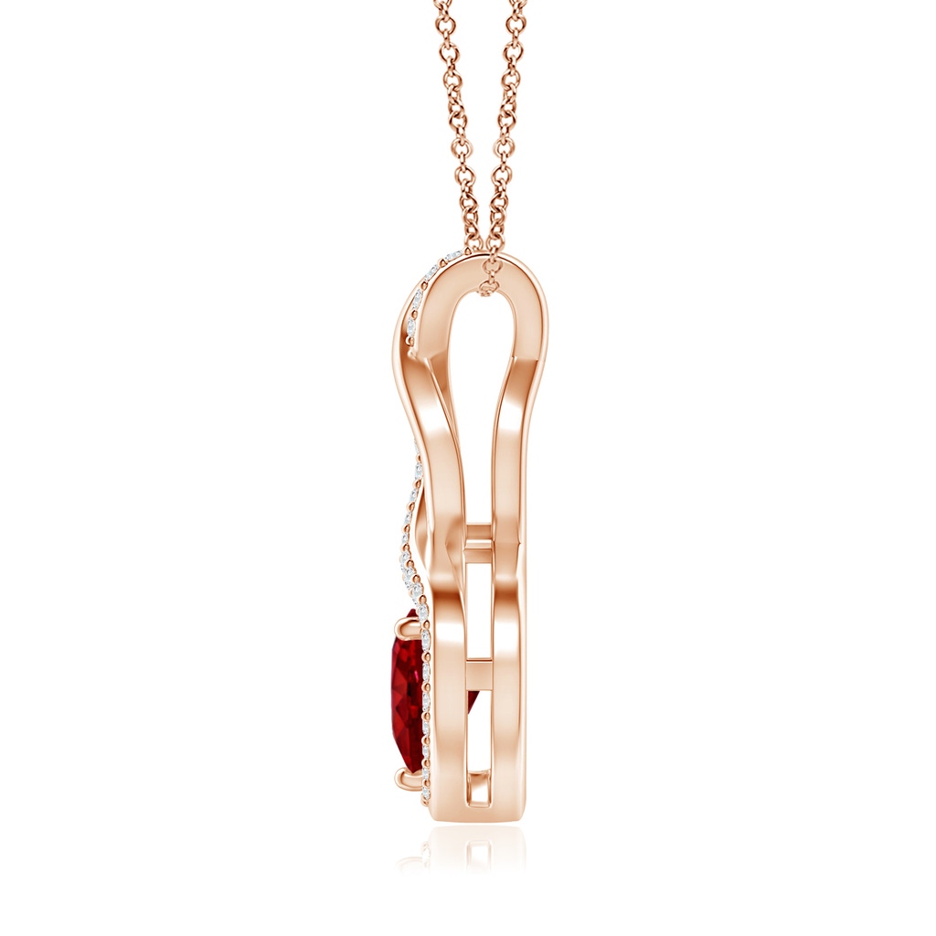 6mm AAAA Ruby Infinity Heart Pendant with Diamonds in 10K Rose Gold Side 1
