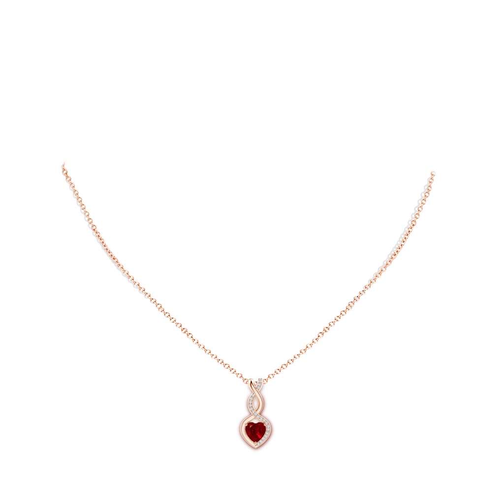 6mm AAAA Ruby Infinity Heart Pendant with Diamonds in 10K Rose Gold Body-Neck