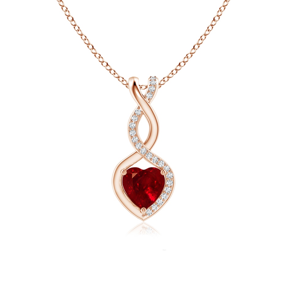 6mm AAAA Heart-Shaped Ruby Infinity Pendant with Diamond Accents in 18K Rose Gold 