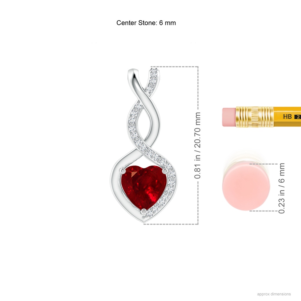 6mm AAAA Ruby Infinity Heart Pendant with Diamonds in P950 Platinum Ruler