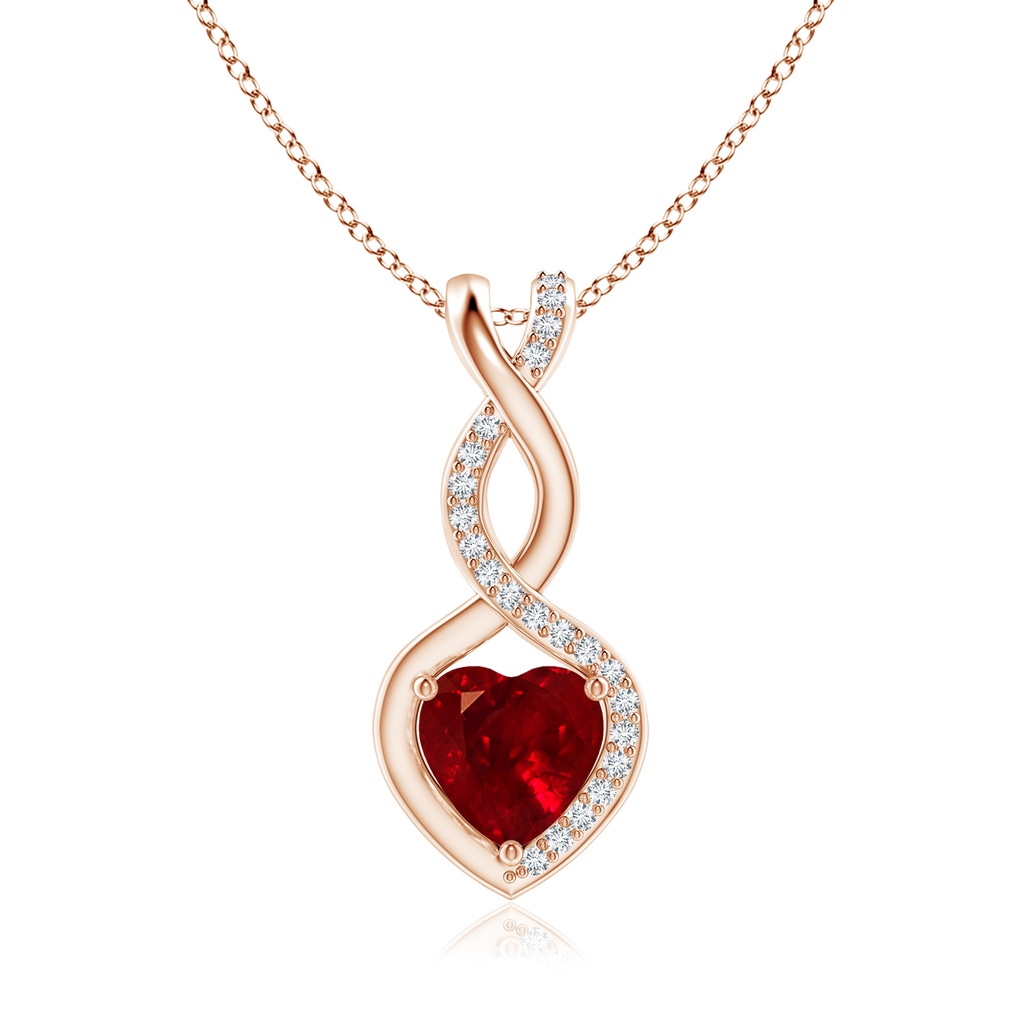 6mm AAAA Ruby Infinity Heart Pendant with Diamonds in Rose Gold 