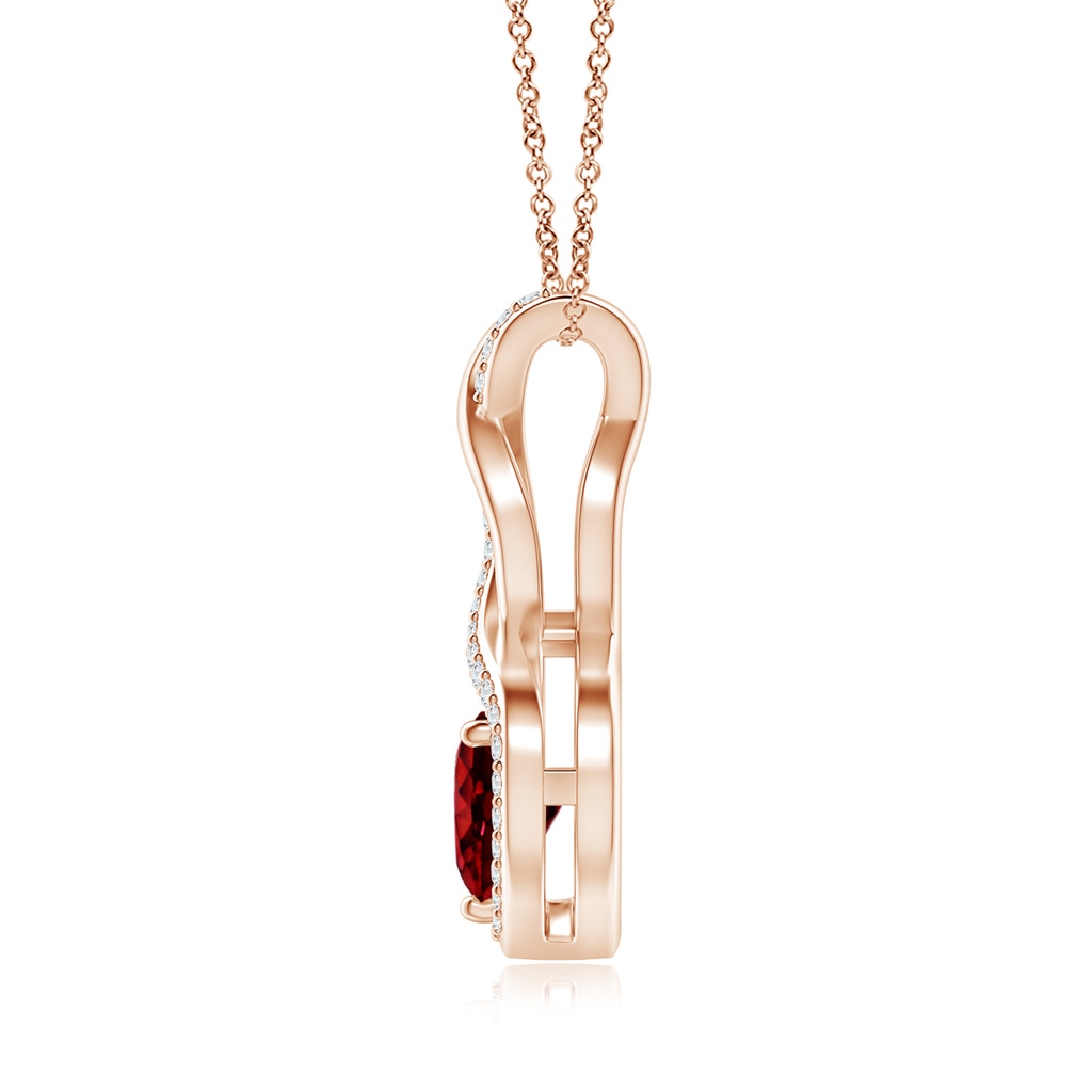 6mm AAAA Ruby Infinity Heart Pendant with Diamonds in Rose Gold Side-1