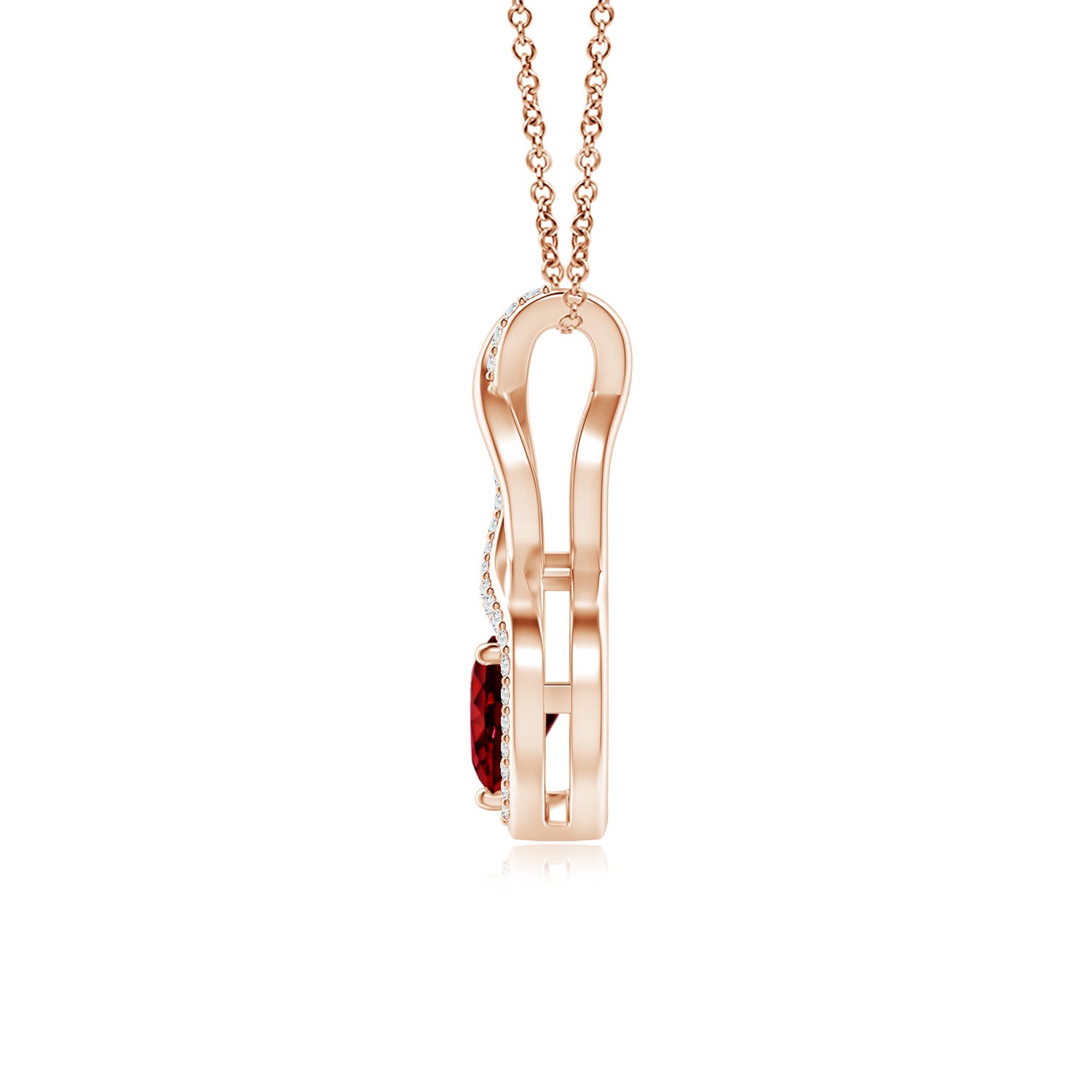 6mm AAAA Heart-Shaped Ruby Infinity Pendant with Diamond Accents in Rose Gold