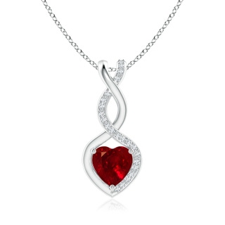 6mm AAAA Ruby Infinity Heart Pendant with Diamonds in S999 Silver