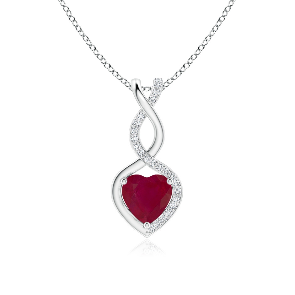 7mm A Heart-Shaped Ruby Infinity Pendant with Diamond Accents in White Gold 