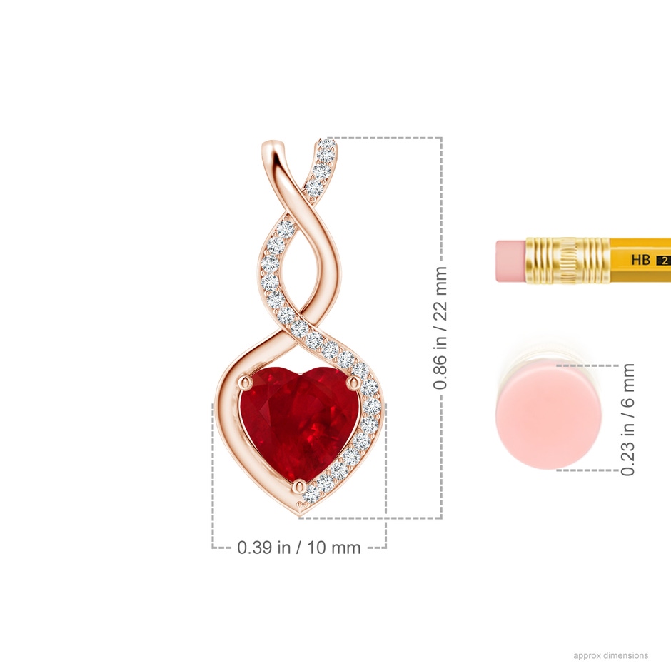 7mm AAA Heart-Shaped Ruby Infinity Pendant with Diamond Accents in 18K Rose Gold ruler