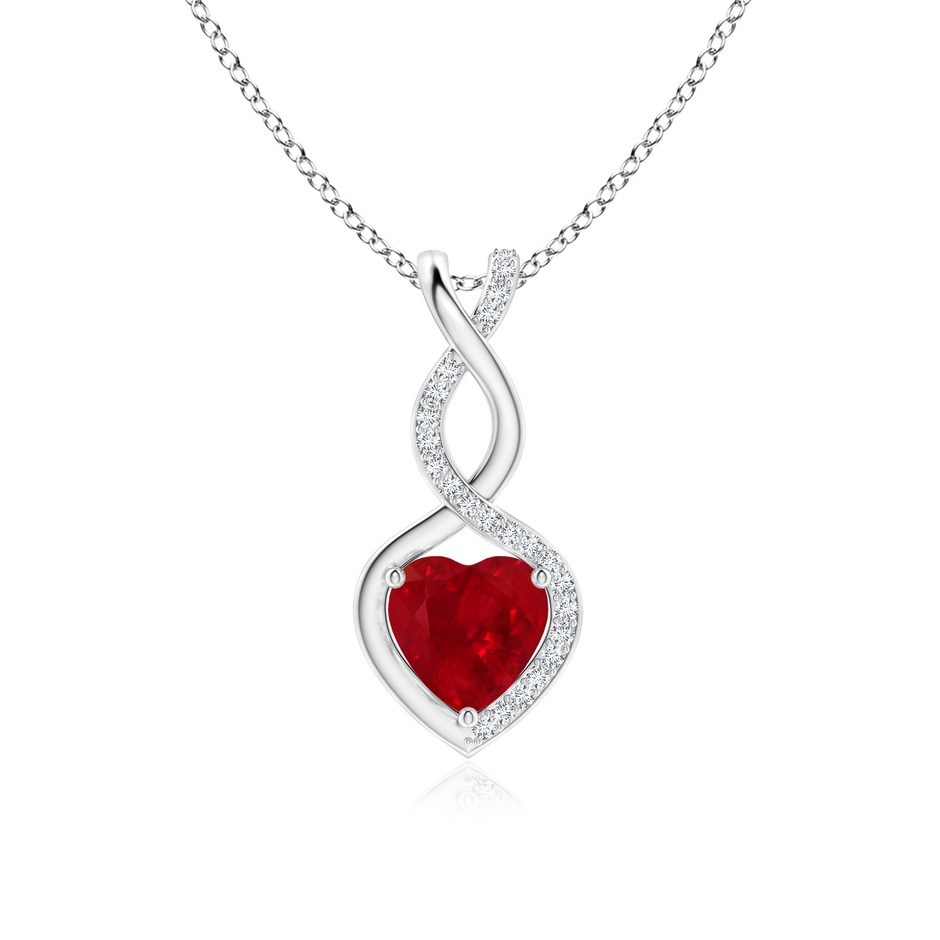 7mm AAA Heart-Shaped Ruby Infinity Pendant with Diamond Accents in P950 Platinum 