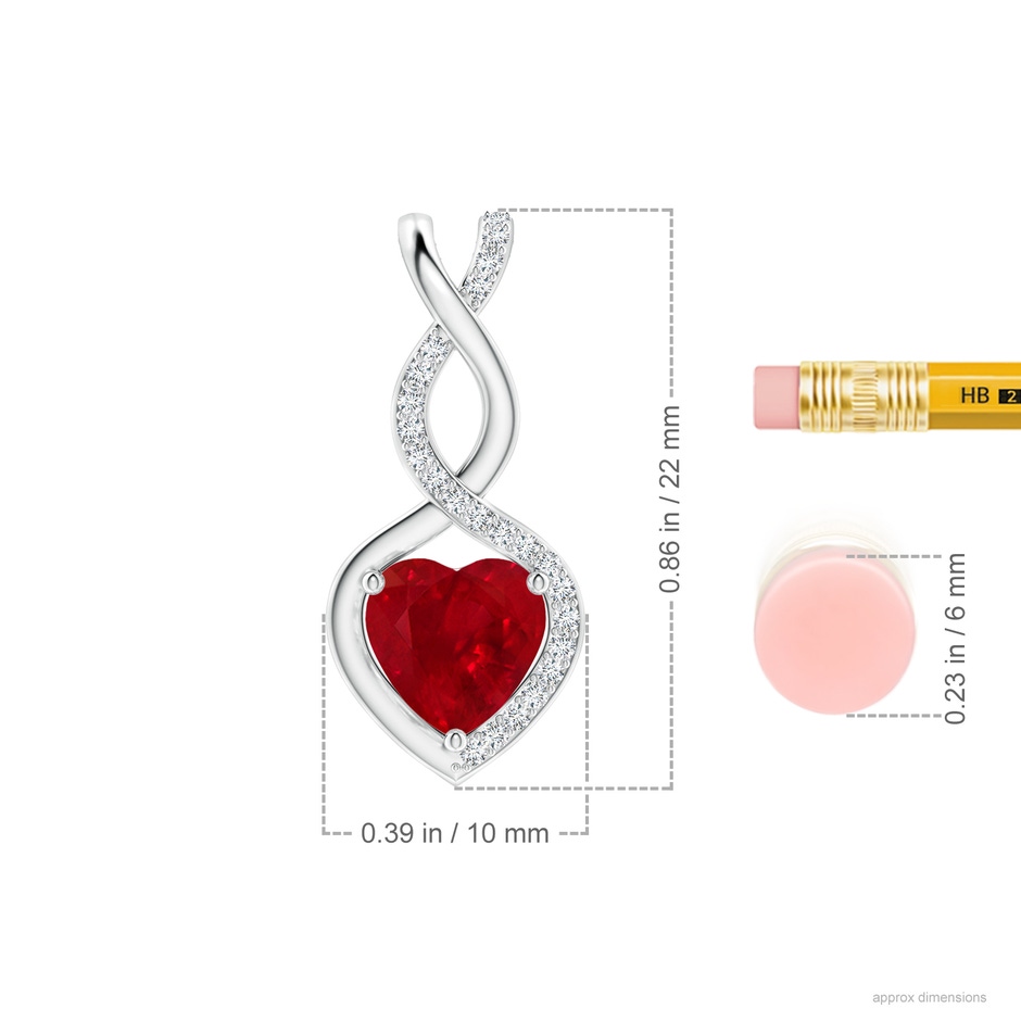 7mm AAA Heart-Shaped Ruby Infinity Pendant with Diamond Accents in P950 Platinum ruler