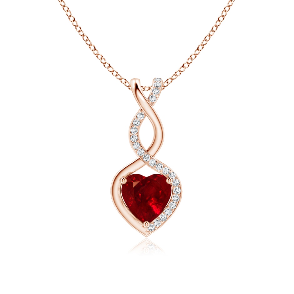 7mm AAAA Heart-Shaped Ruby Infinity Pendant with Diamond Accents in Rose Gold 