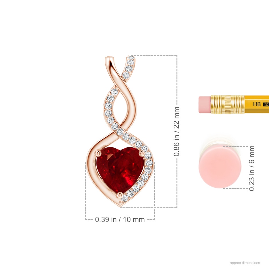 7mm AAAA Heart-Shaped Ruby Infinity Pendant with Diamond Accents in Rose Gold ruler