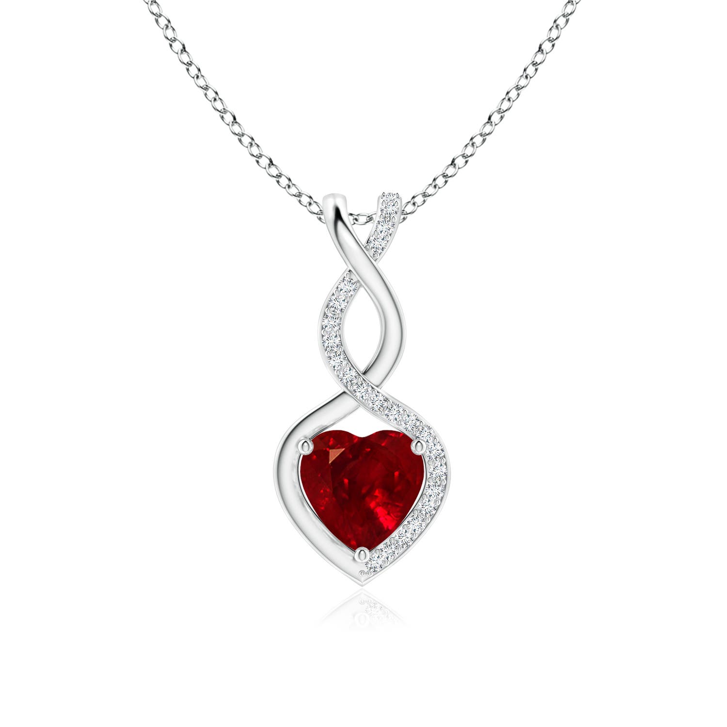 7mm AAAA Heart-Shaped Ruby Infinity Pendant with Diamond Accents in S999 Silver