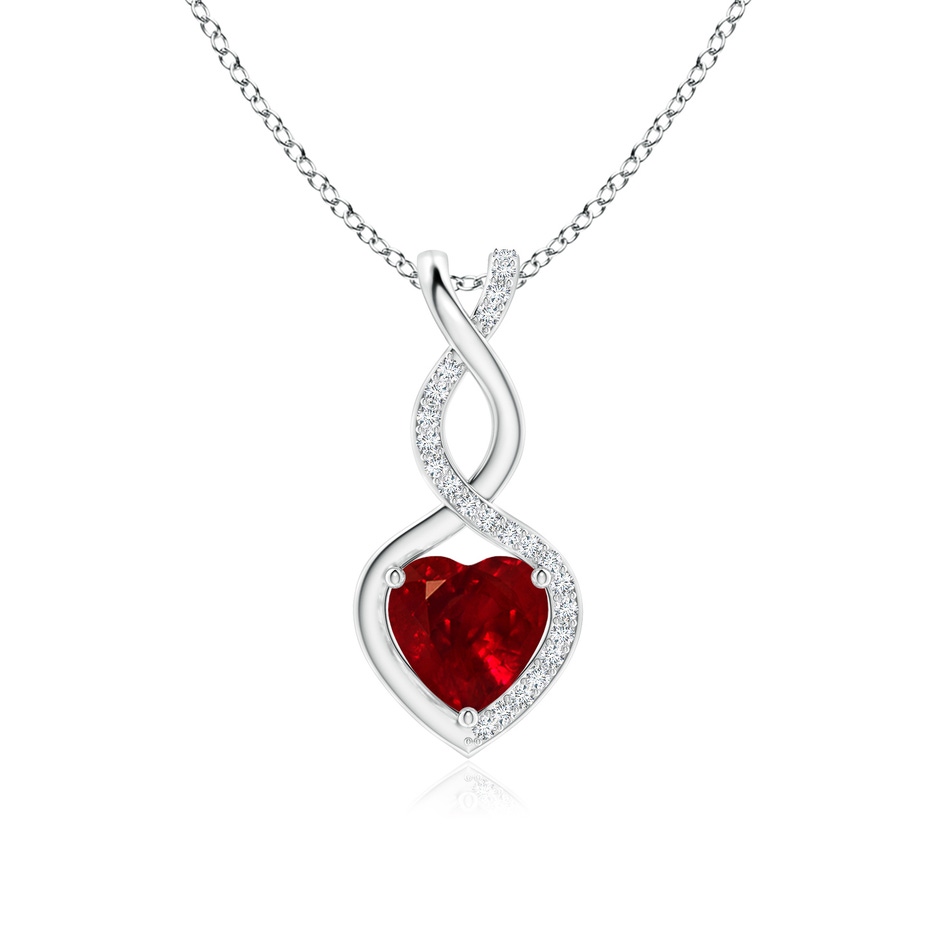 7mm AAAA Heart-Shaped Ruby Infinity Pendant with Diamond Accents in S999 Silver 