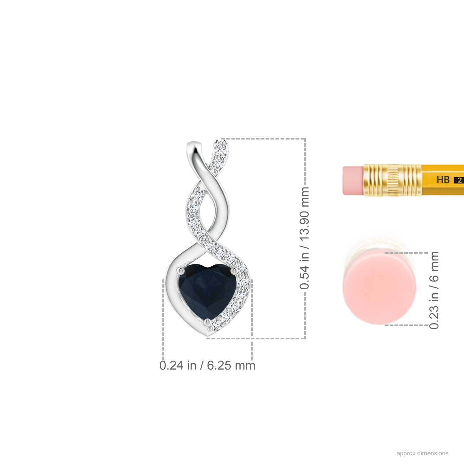 4mm A Heart-Shaped Blue Sapphire Infinity Pendant with Diamond Accents in P950 Platinum - ruler