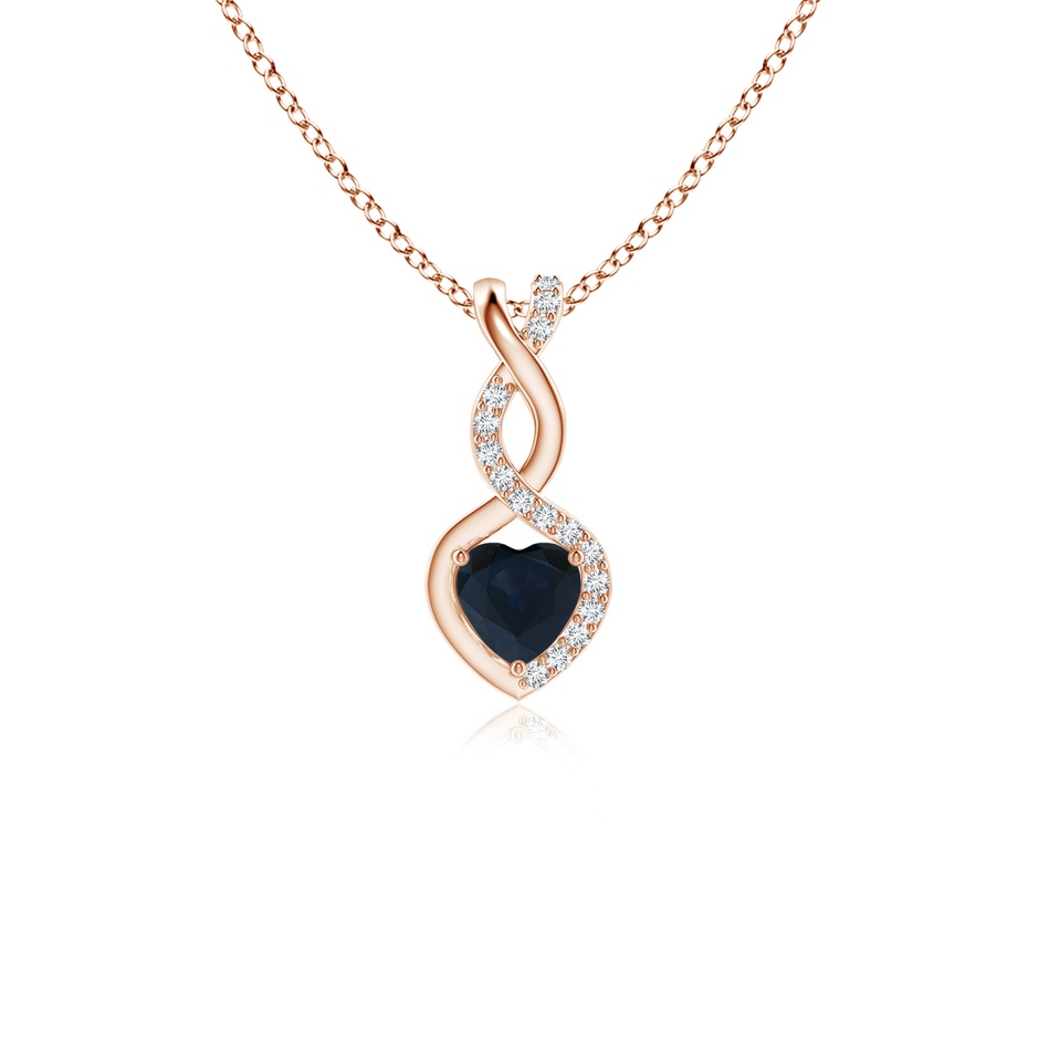 4mm A Heart-Shaped Blue Sapphire Infinity Pendant with Diamond Accents in Rose Gold 