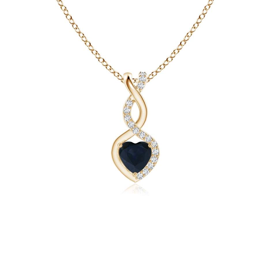 4mm A Heart-Shaped Blue Sapphire Infinity Pendant with Diamond Accents in Yellow Gold 