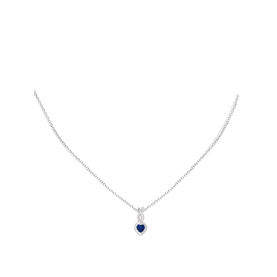 4mm AA Heart-Shaped Blue Sapphire Infinity Pendant with Diamond Accents in 10K White Gold pen