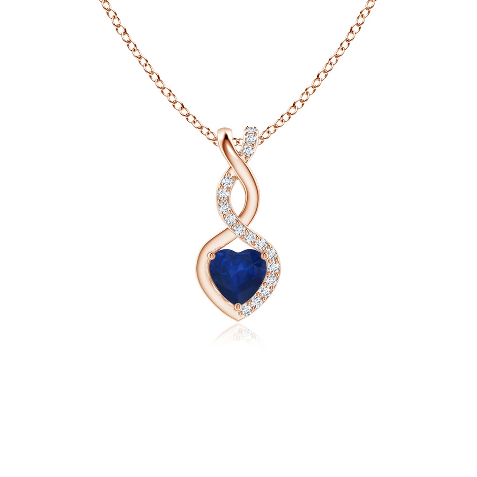 4mm AA Heart-Shaped Blue Sapphire Infinity Pendant with Diamond Accents in Rose Gold 