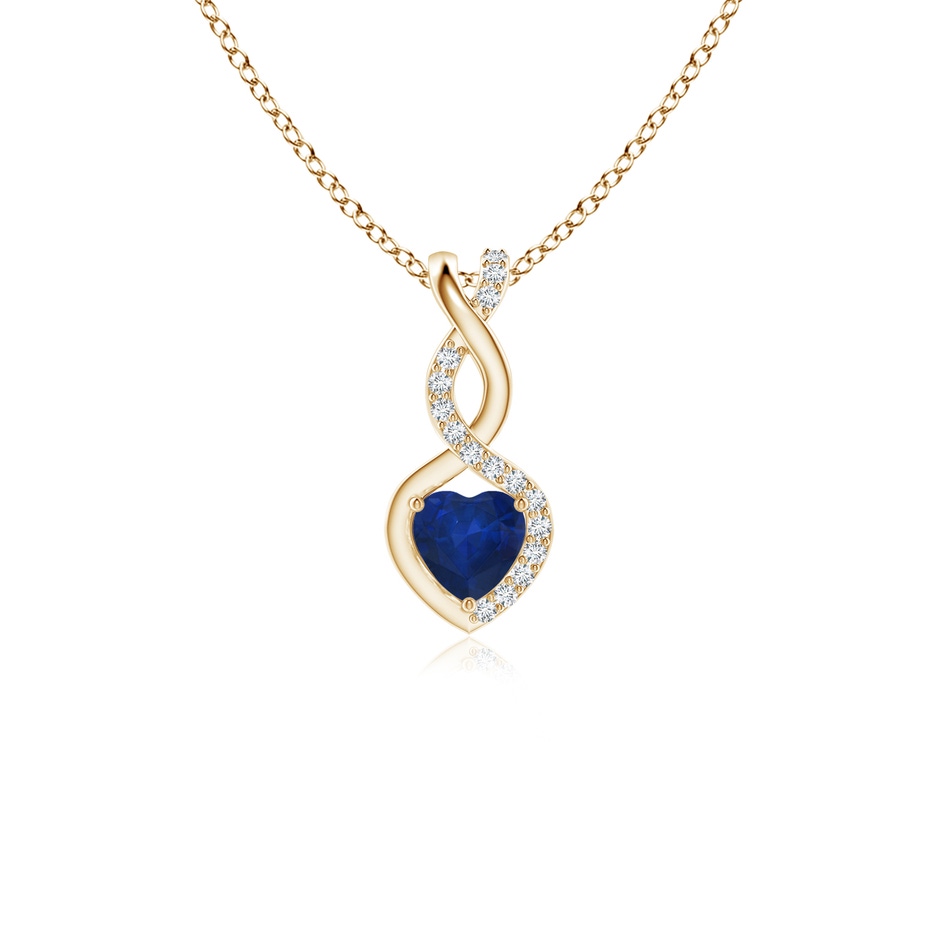 4mm AA Heart-Shaped Blue Sapphire Infinity Pendant with Diamond Accents in Yellow Gold 