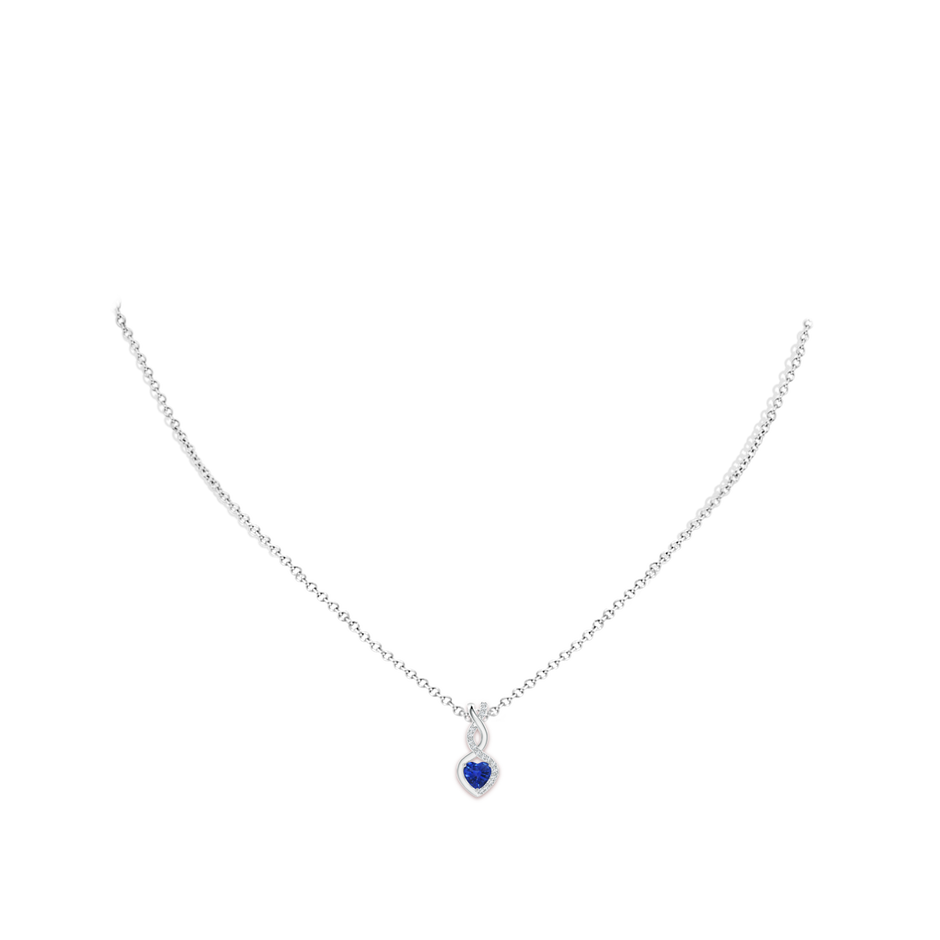 4mm AAA Heart-Shaped Blue Sapphire Infinity Pendant with Diamond Accents in 18K White Gold pen