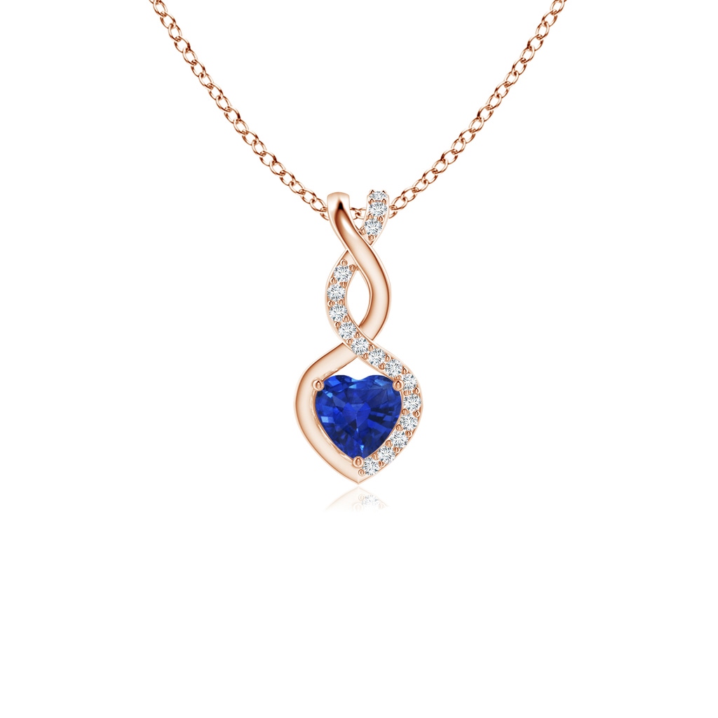 4mm AAA Sapphire Infinity Heart Pendant with Diamonds in Rose Gold 