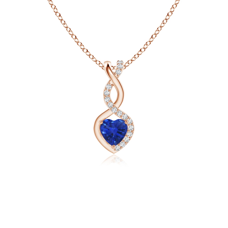 4mm AAA Heart-Shaped Blue Sapphire Infinity Pendant with Diamond Accents in Rose Gold 