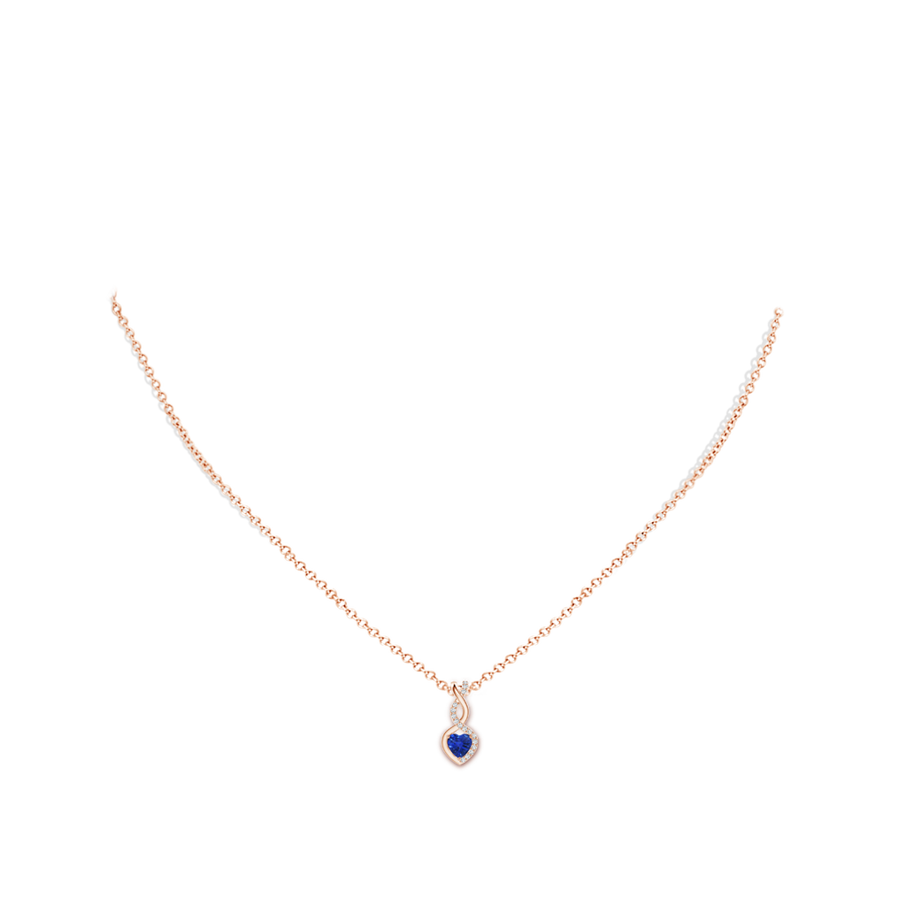 4mm AAA Sapphire Infinity Heart Pendant with Diamonds in Rose Gold Body-Neck