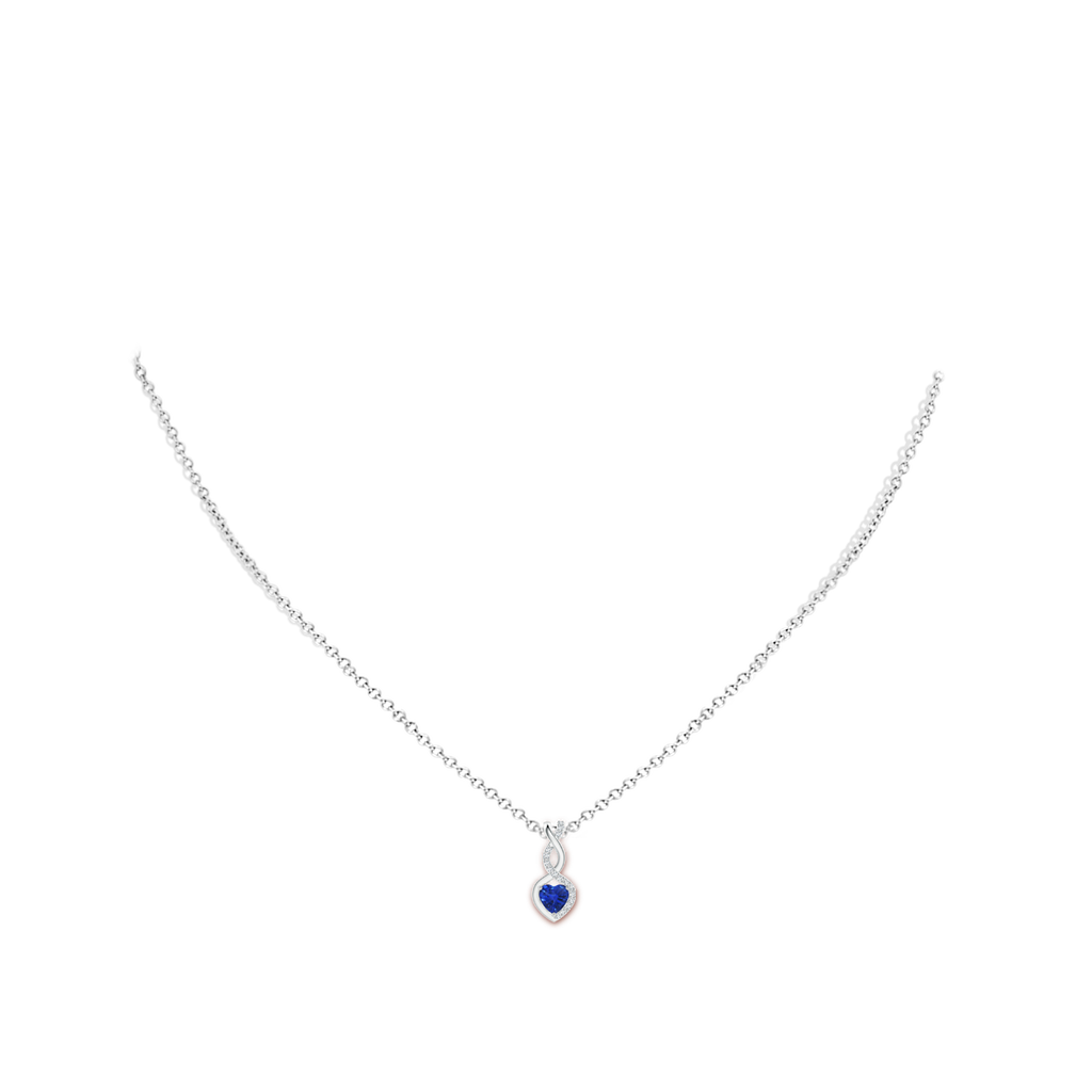 4mm AAA Sapphire Infinity Heart Pendant with Diamonds in S999 Silver Body-Neck