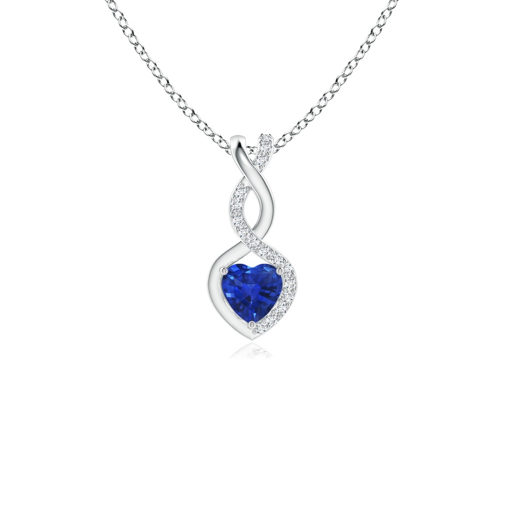 4mm AAA Sapphire Infinity Heart Pendant with Diamonds in White Gold