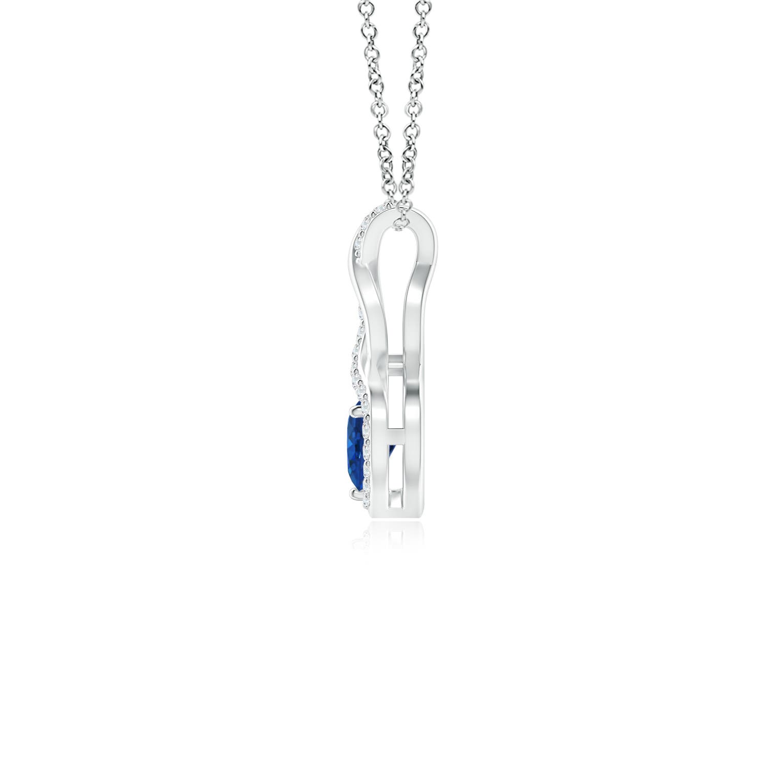 4mm AAA Heart-Shaped Blue Sapphire Infinity Pendant with Diamond Accents in White Gold - side 3