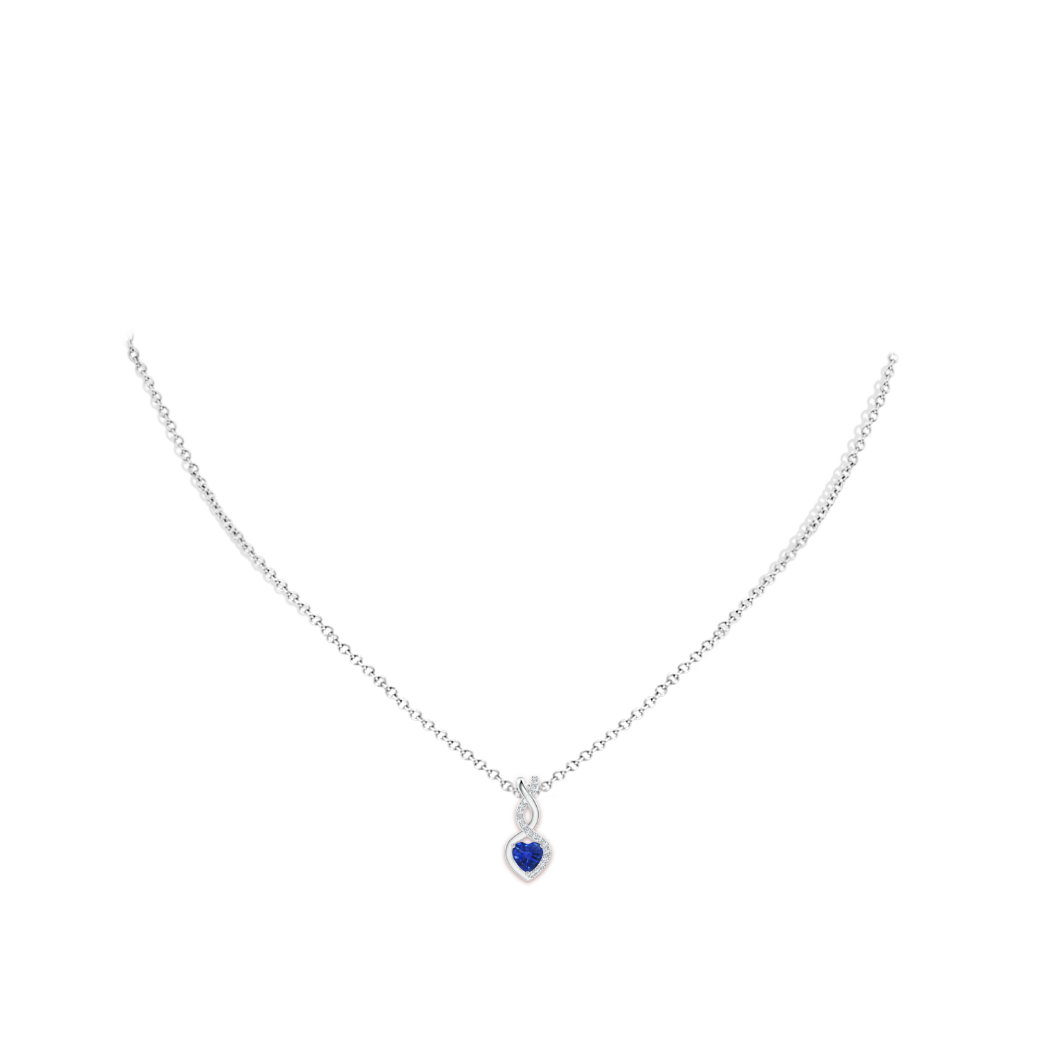 4mm AAA Heart-Shaped Blue Sapphire Infinity Pendant with Diamond Accents in White Gold - body_neck