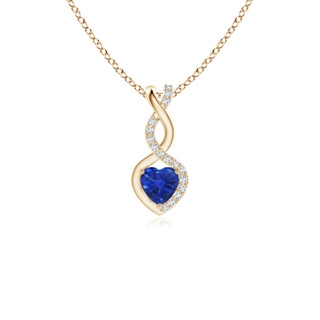 4mm AAA Sapphire Infinity Heart Pendant with Diamonds in Yellow Gold