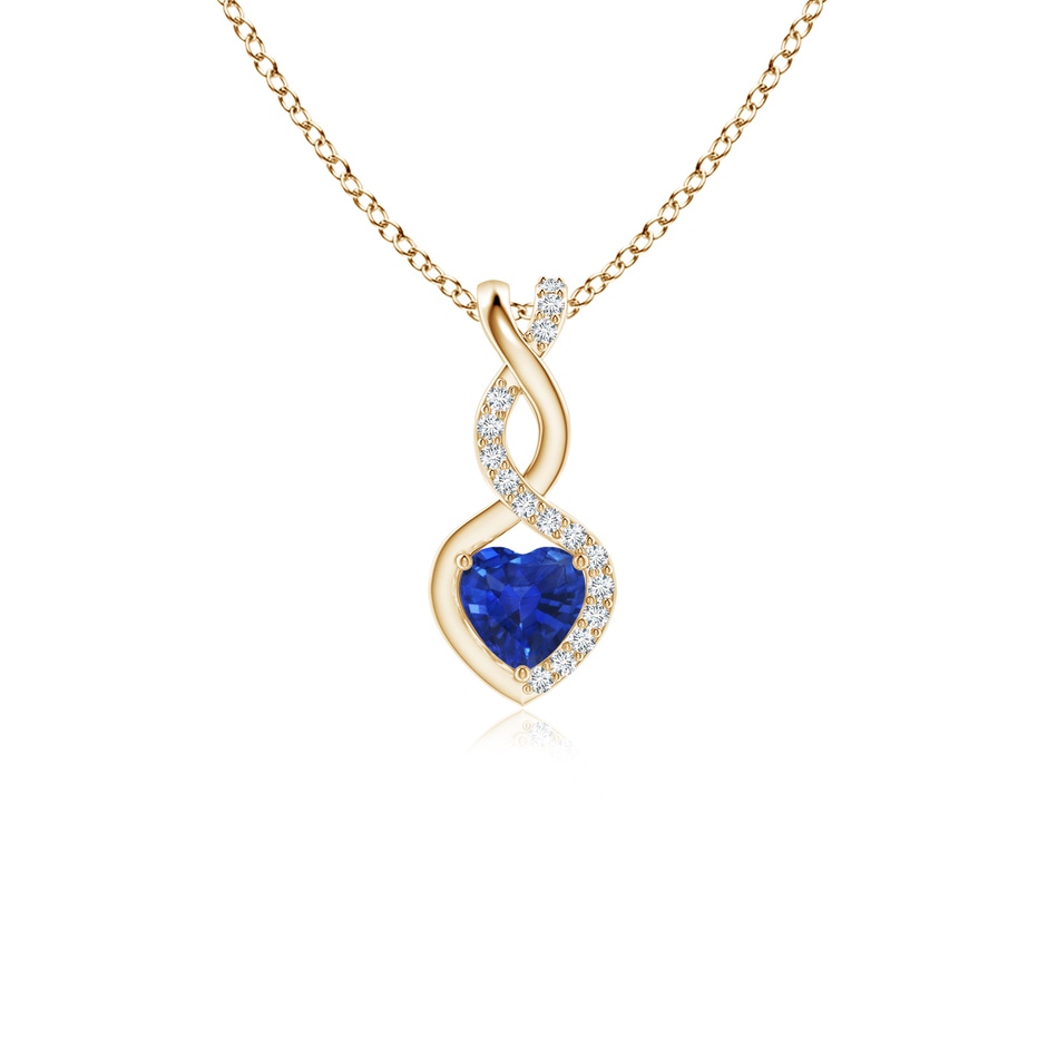 4mm AAA Heart-Shaped Blue Sapphire Infinity Pendant with Diamond Accents in Yellow Gold 