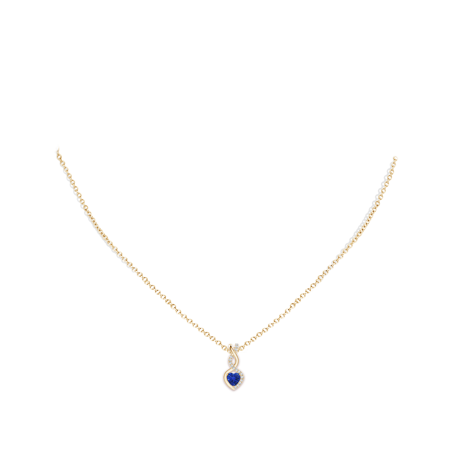 4mm AAA Heart-Shaped Blue Sapphire Infinity Pendant with Diamond Accents in Yellow Gold pen