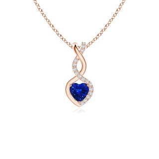 4mm AAAA Sapphire Infinity Heart Pendant with Diamonds in 10K Rose Gold