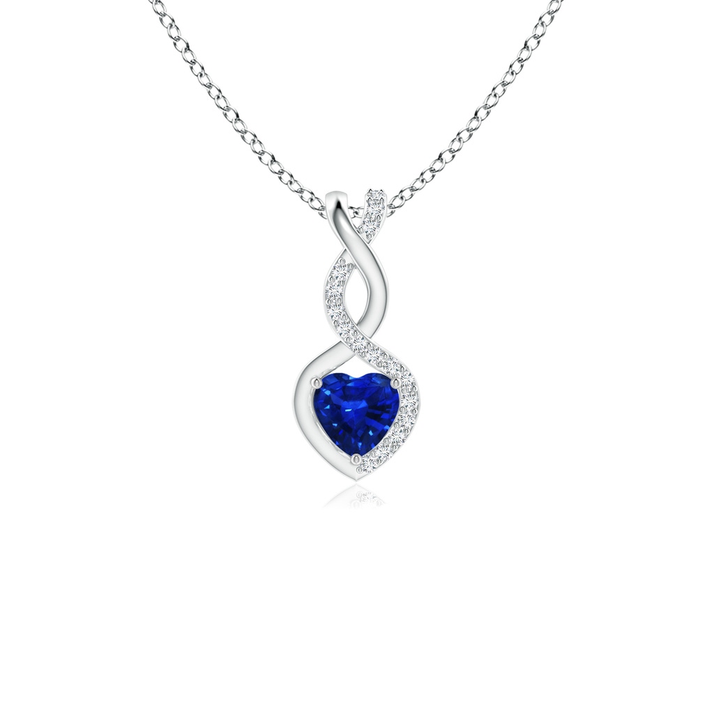 4mm AAAA Sapphire Infinity Heart Pendant with Diamonds in S999 Silver