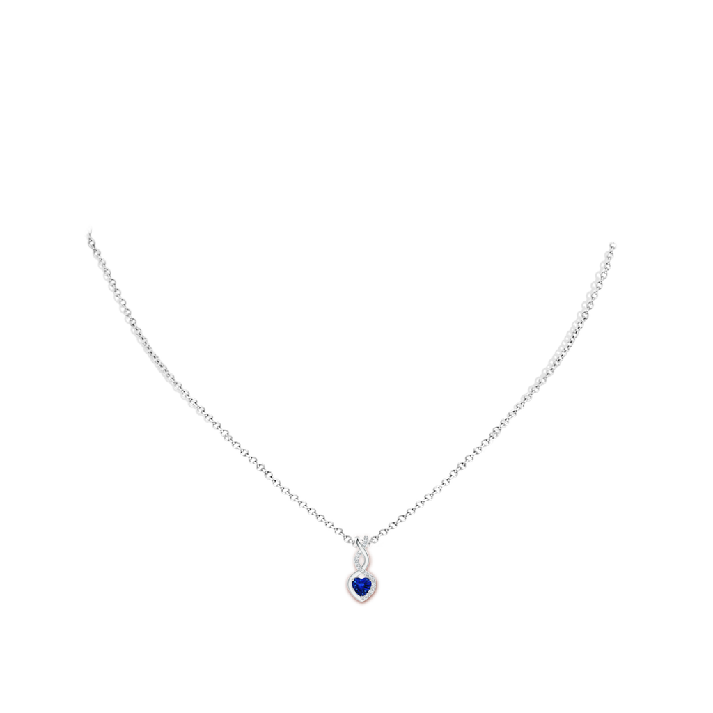 4mm AAAA Sapphire Infinity Heart Pendant with Diamonds in S999 Silver Body-Neck