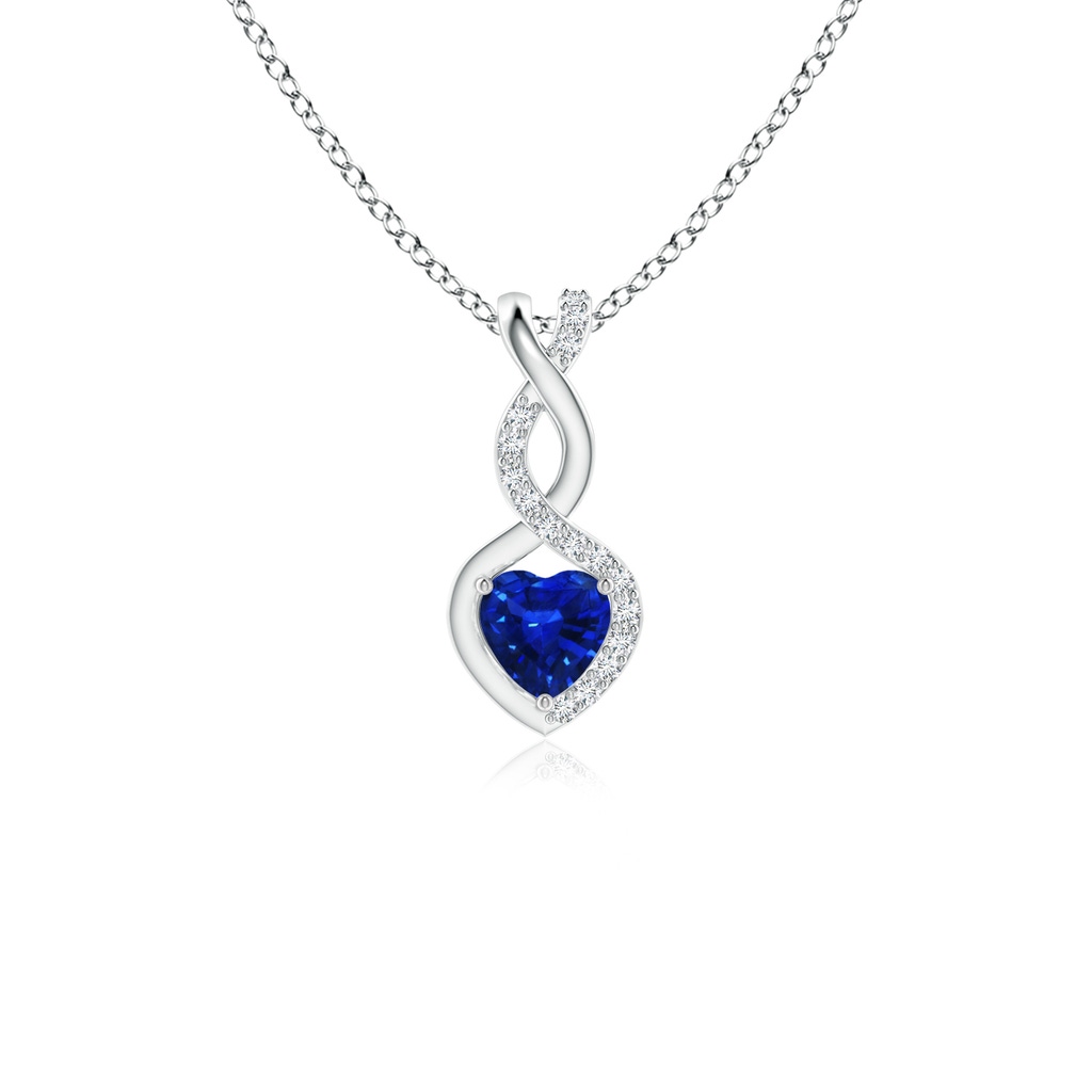 4mm AAAA Heart-Shaped Blue Sapphire Infinity Pendant with Diamond Accents in White Gold