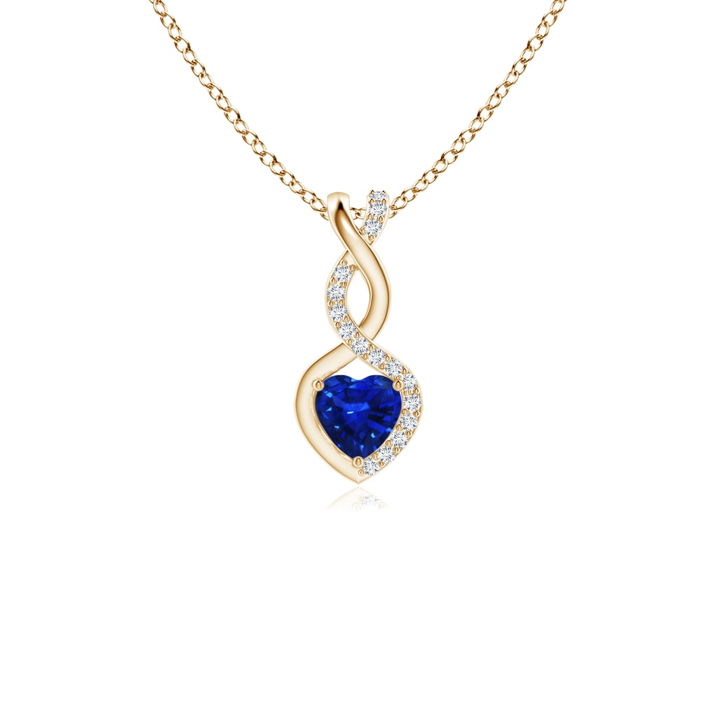 4mm AAAA Sapphire Infinity Heart Pendant with Diamonds in Yellow Gold 