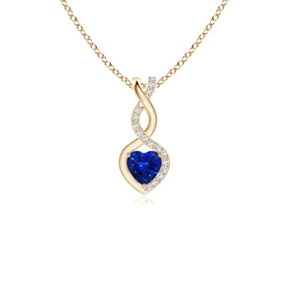 4mm AAAA Sapphire Infinity Heart Pendant with Diamonds in Yellow Gold