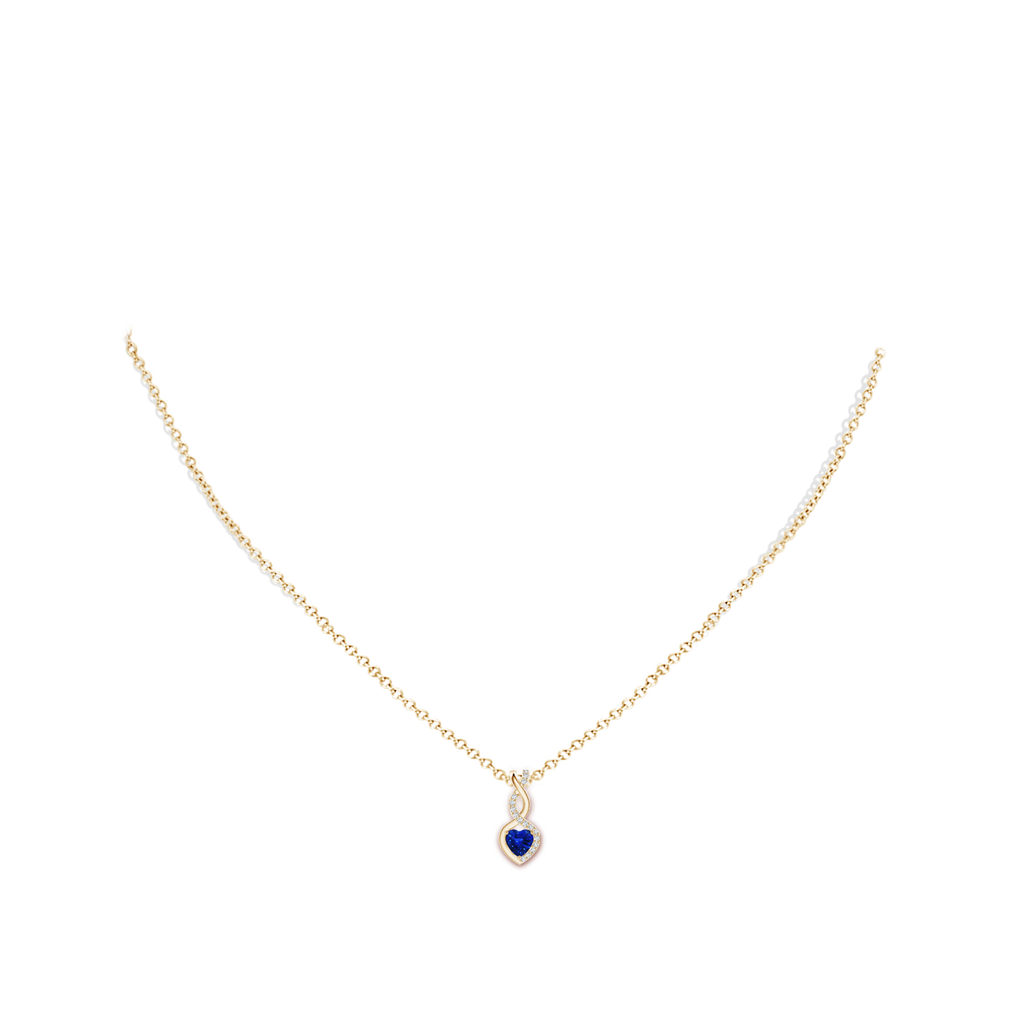 4mm AAAA Sapphire Infinity Heart Pendant with Diamonds in Yellow Gold Body-Neck