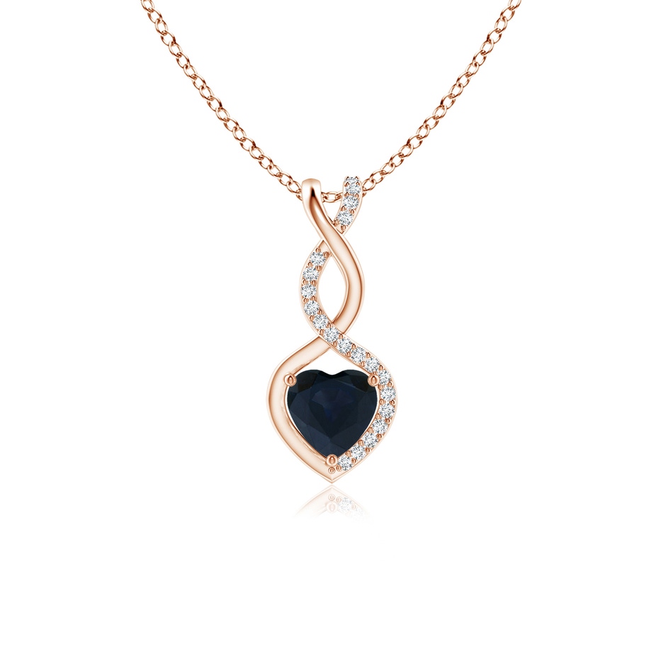 5mm A Heart-Shaped Blue Sapphire Infinity Pendant with Diamond Accents in Rose Gold 