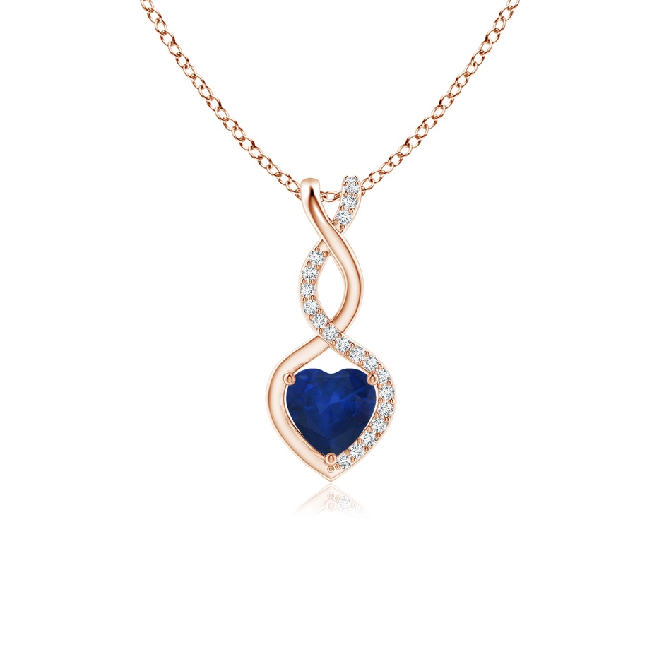 5mm AA Heart-Shaped Blue Sapphire Infinity Pendant with Diamond Accents in Rose Gold 