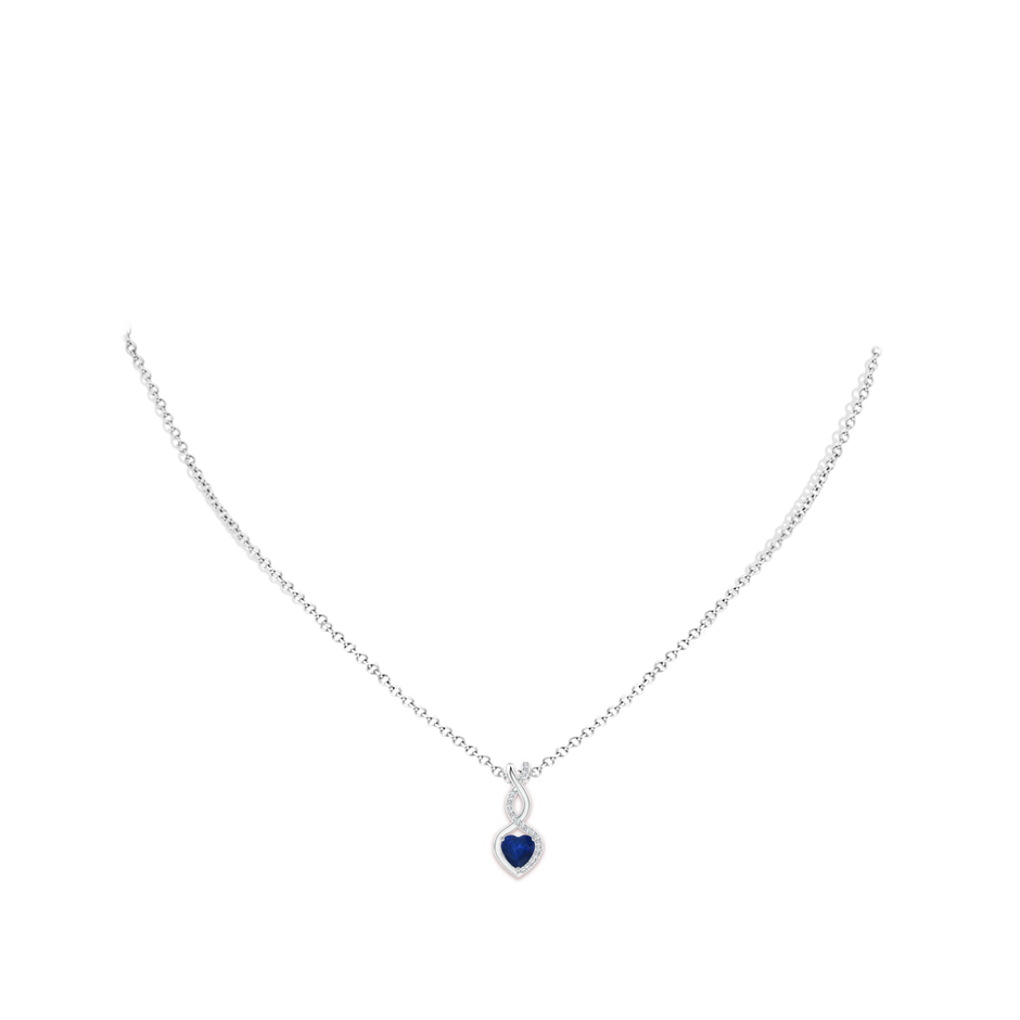 5mm AA Heart-Shaped Blue Sapphire Infinity Pendant with Diamond Accents in White Gold pen