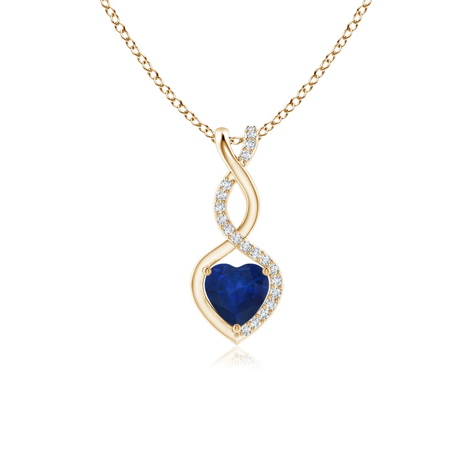 5mm AA Heart-Shaped Blue Sapphire Infinity Pendant with Diamond Accents in Yellow Gold 