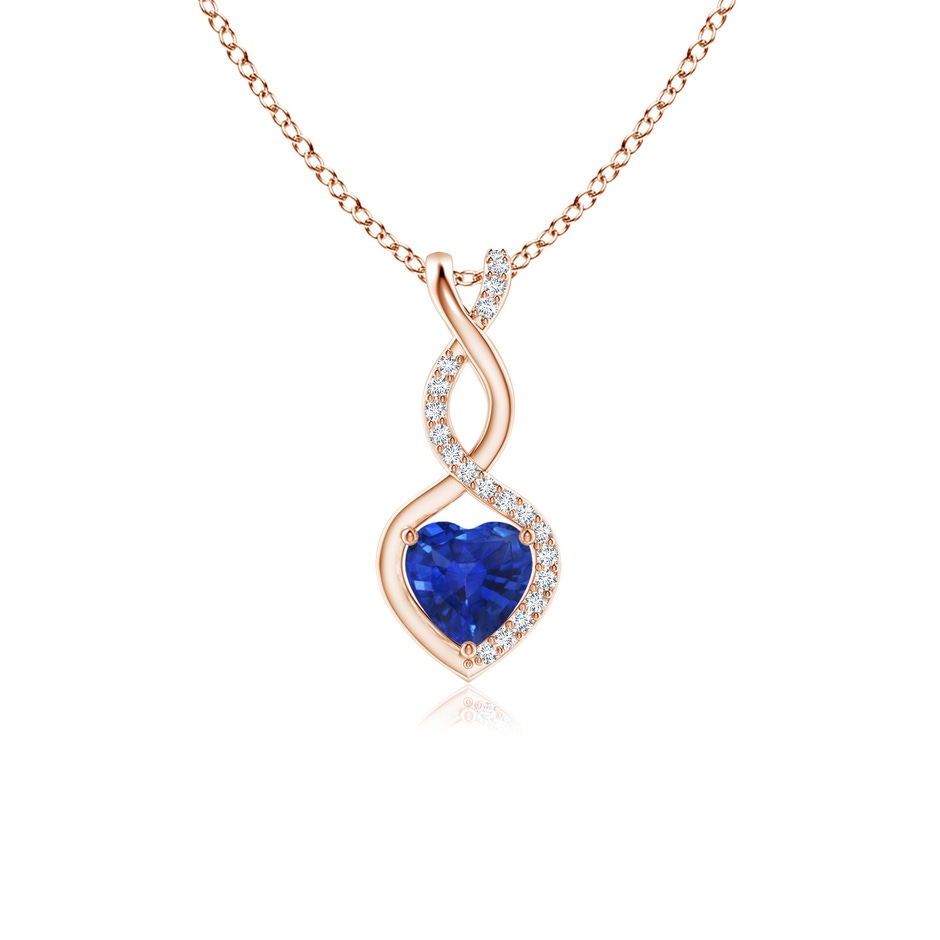 5mm AAA Heart-Shaped Blue Sapphire Infinity Pendant with Diamond Accents in Rose Gold 