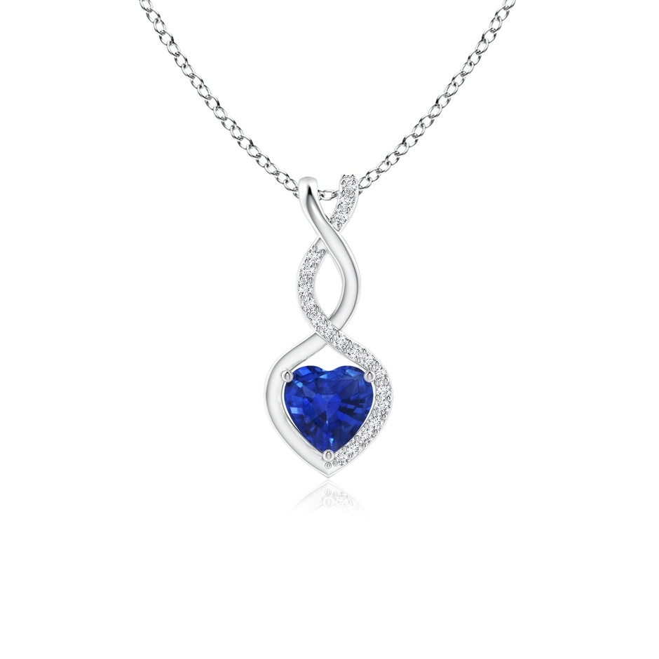 5mm AAA Sapphire Infinity Heart Pendant with Diamonds in White Gold 